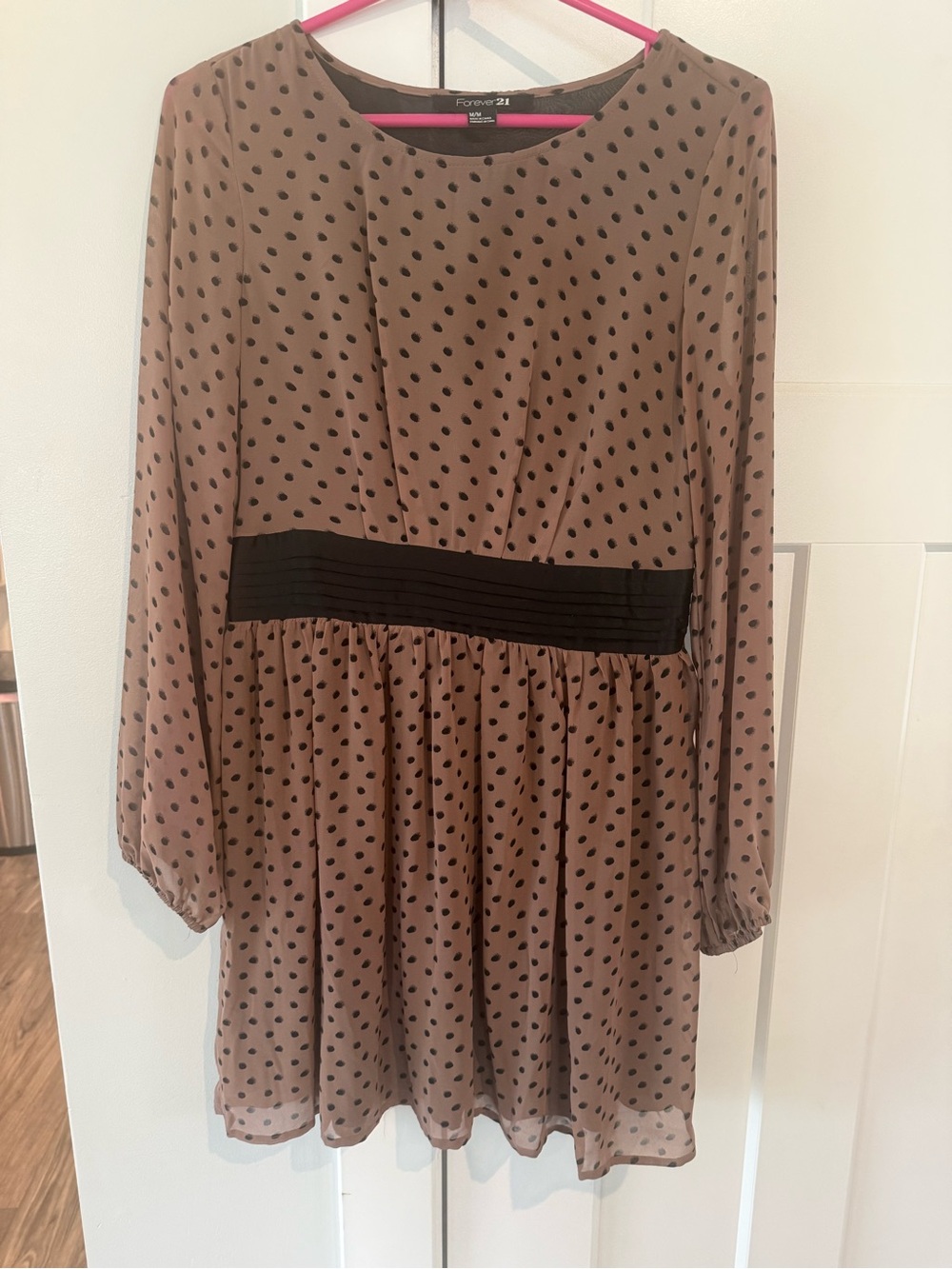 Forever 21 Taupe & Black Polka Dot Babydoll Dress